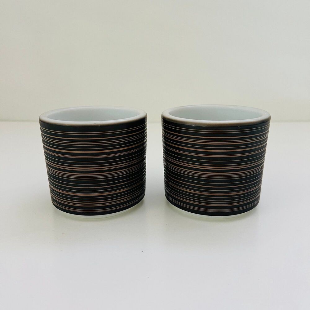 PYREX Terra Striped Matte Brown White Center Handleless Mugs, Set of 2